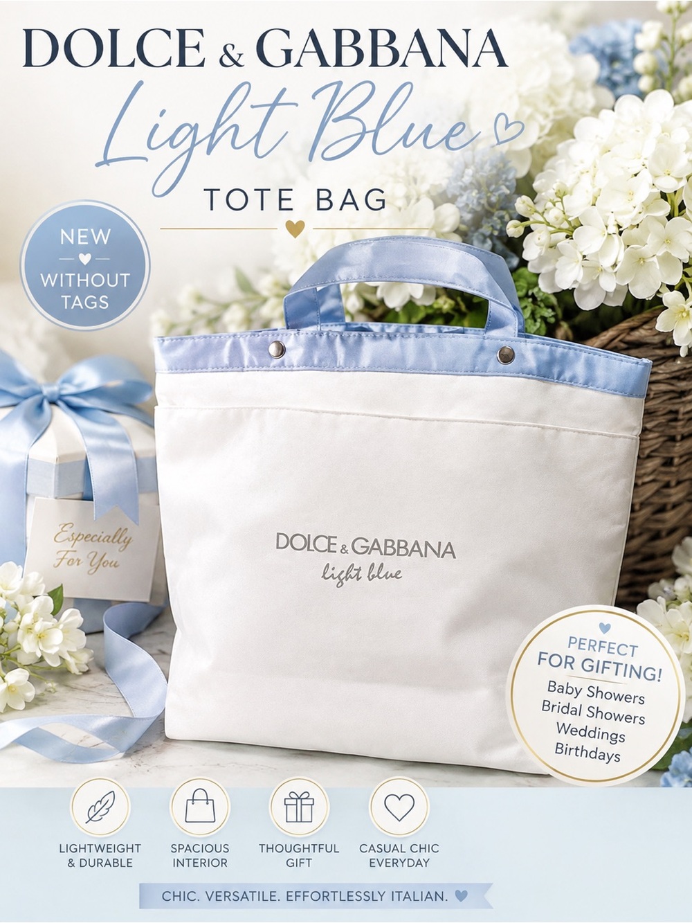 Dolce & Gabbana Light Blue Tote Bag NEW | Gift Baby Showers, Wedding Gift.